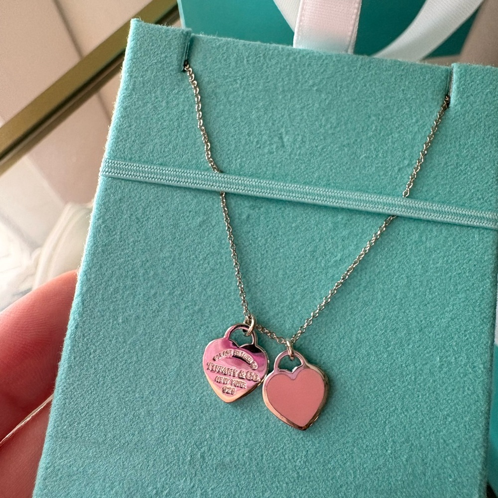 Tiffany & Co. Silver Necklace with Pink Heart Pendant - Picture 3 of 6